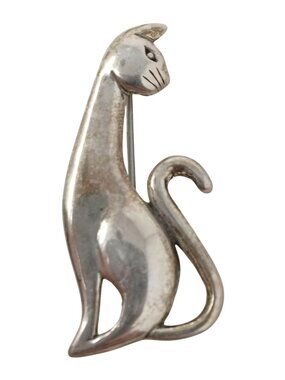 Vintage Jezlaine Sterling Silver Standing Cat Brooch Sitting Kitty Pin 925 #G-2